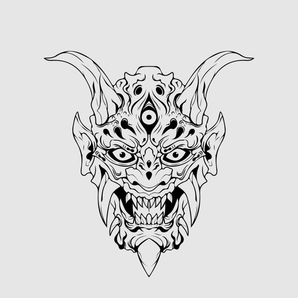 Japans cultuur demon masker of oni masker met hand- trek stijl Aan wit achtergrond. klaar voor afdrukken kleding en tatoeages vector