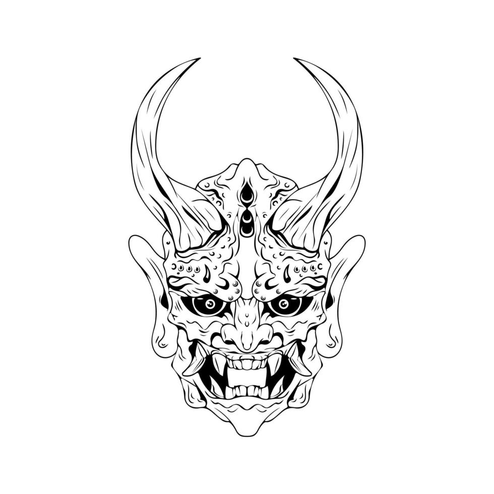 Japans cultuur demon masker of oni masker met hand- trek stijl Aan wit achtergrond. klaar voor afdrukken kleding en tatoeages vector