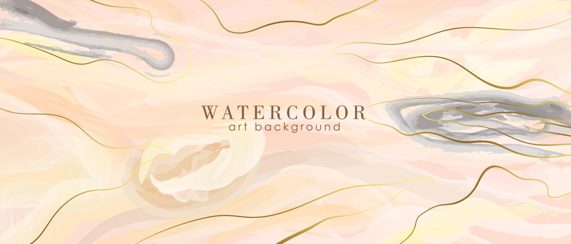 waterverf kunst achtergrond vector. behang ontwerp met verf borstel en goud lijn kunst. roze ivoor beige waterverf illustratie voor prints muur kunst Hoes en uitnodiging kaarten vector