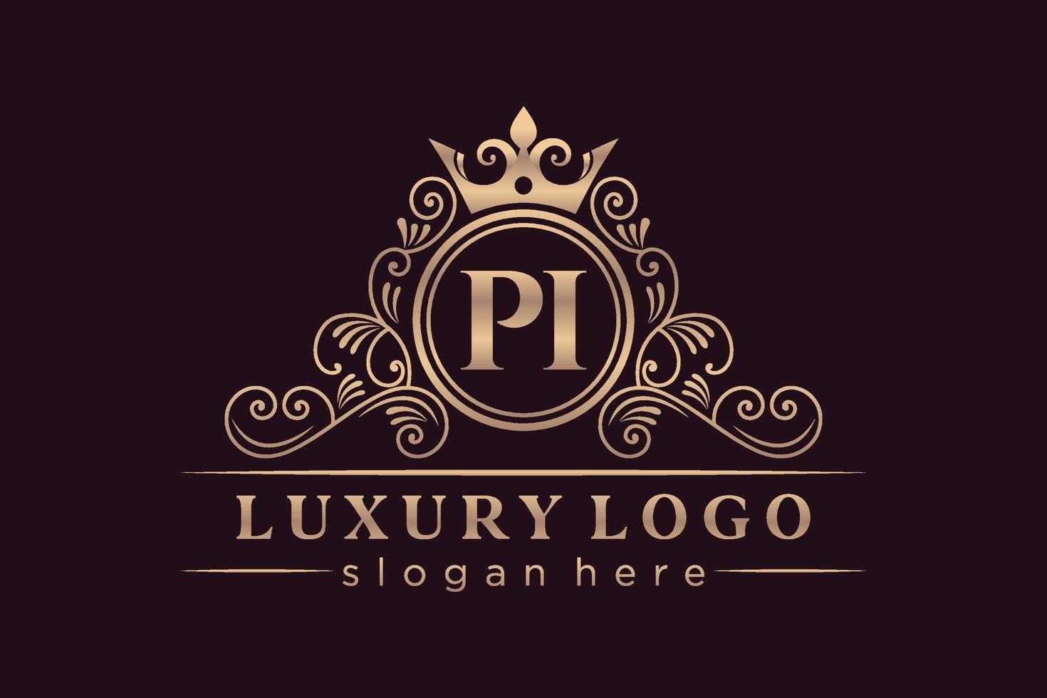 pi eerste brief goud kalligrafische vrouwelijk bloemen hand- getrokken heraldisch monogram antiek wijnoogst stijl luxe logo ontwerp premie vector