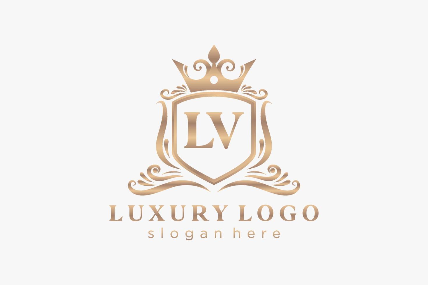 eerste lv brief Koninklijk luxe logo sjabloon in vector kunst voor restaurant, royalty, boetiek, cafe, hotel, heraldisch, sieraden, mode en andere vector illustratie.