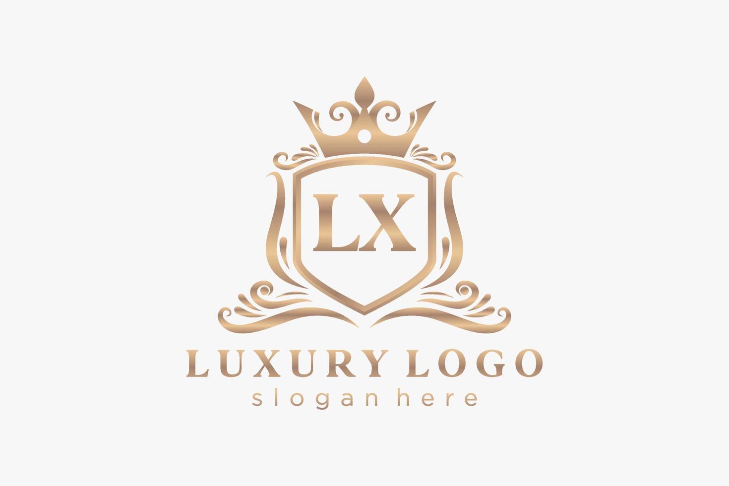 eerste lx brief Koninklijk luxe logo sjabloon in vector kunst voor restaurant, royalty, boetiek, cafe, hotel, heraldisch, sieraden, mode en andere vector illustratie.