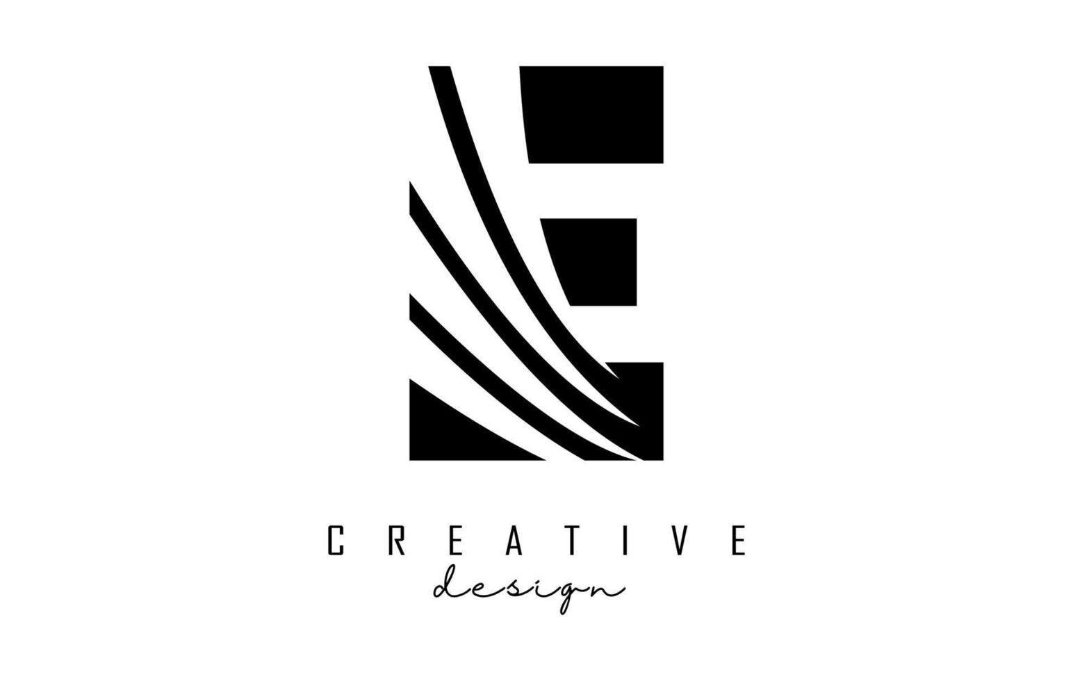 zwart brief e logo met leidend lijnen en negatief ruimte ontwerp. brief met meetkundig en creatief bezuinigingen concept. vector