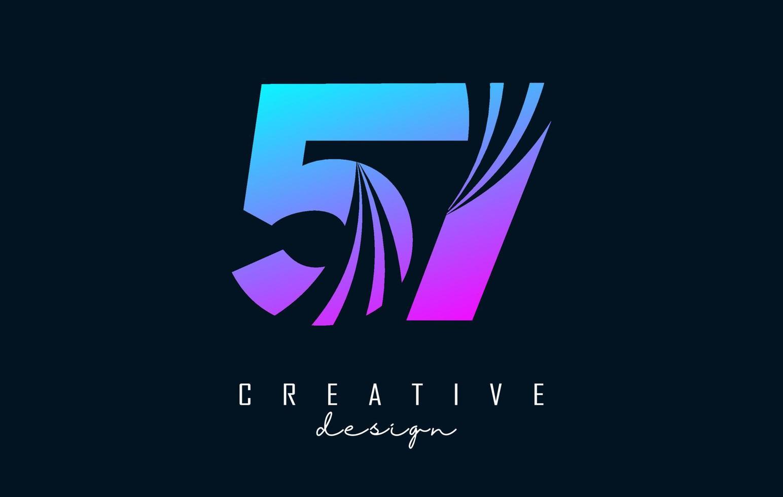 kleurrijk creatief aantal 57 5 7 logo met leidend lijnen en weg concept ontwerp. aantal met meetkundig ontwerp. vector