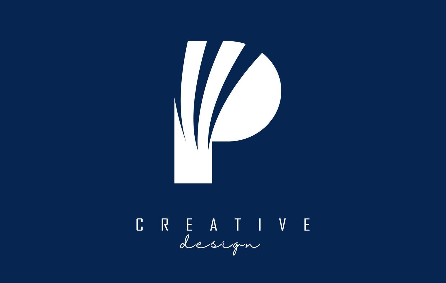 wit brief p logo met leidend lijnen en negatief ruimte ontwerp. brief met meetkundig en creatief bezuinigingen concept. vector