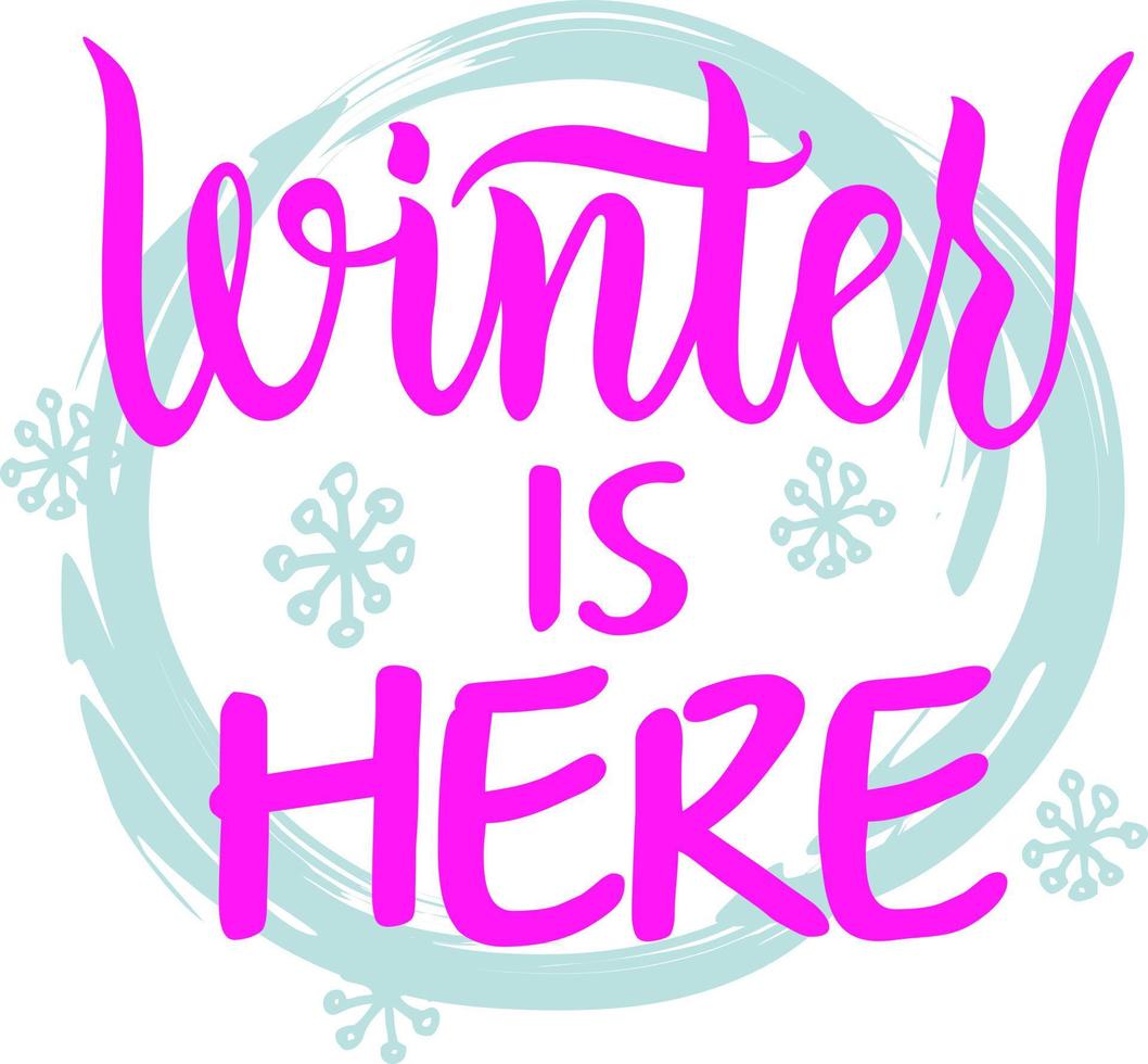 citaat over winter vector belettering. winter is hier hand- getrokken inscriptie. winter is hier belettering. hand- beletterd. vakantie seizoen