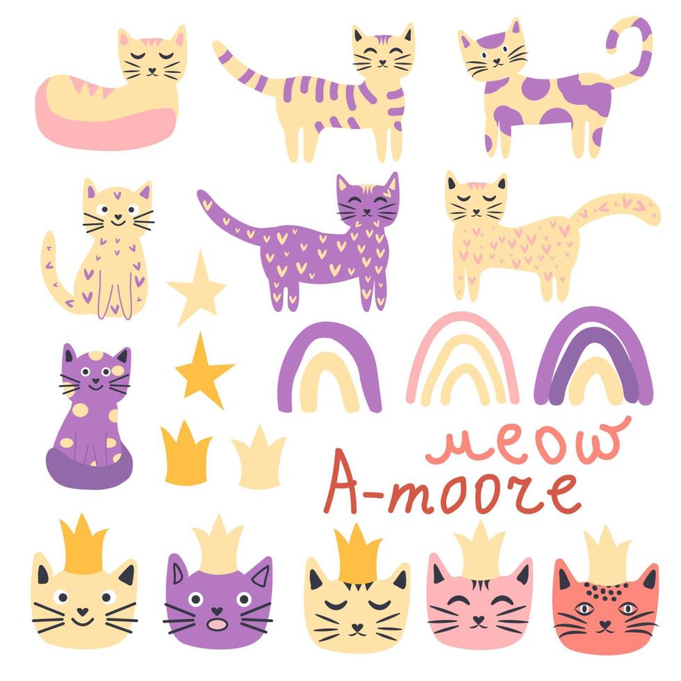 naadloos kat prinses patroon. schattig prinses katten naadloos patroon, weinig pot. vector