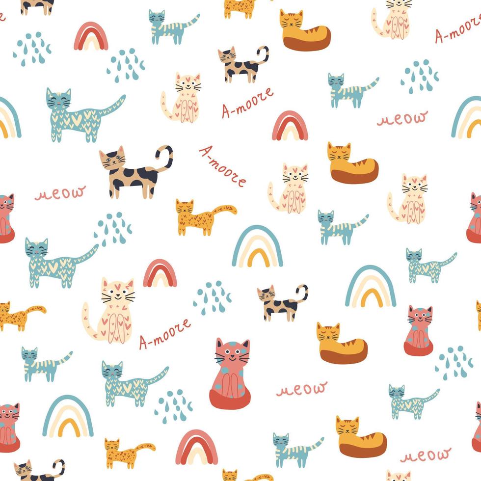 kinderachtig naadloos patroon met dieren en regenboog. kinderen pastel textiel afdrukken vector