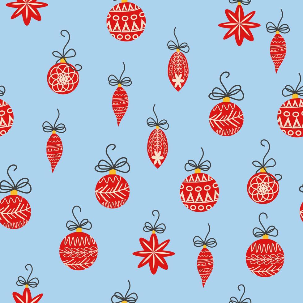 hand- getrokken naadloos patroon met schattig hand- getrokken Kerstmis boom decoraties, kerstballen. herhalende nieuw jaar kerstballen afdrukken. vector