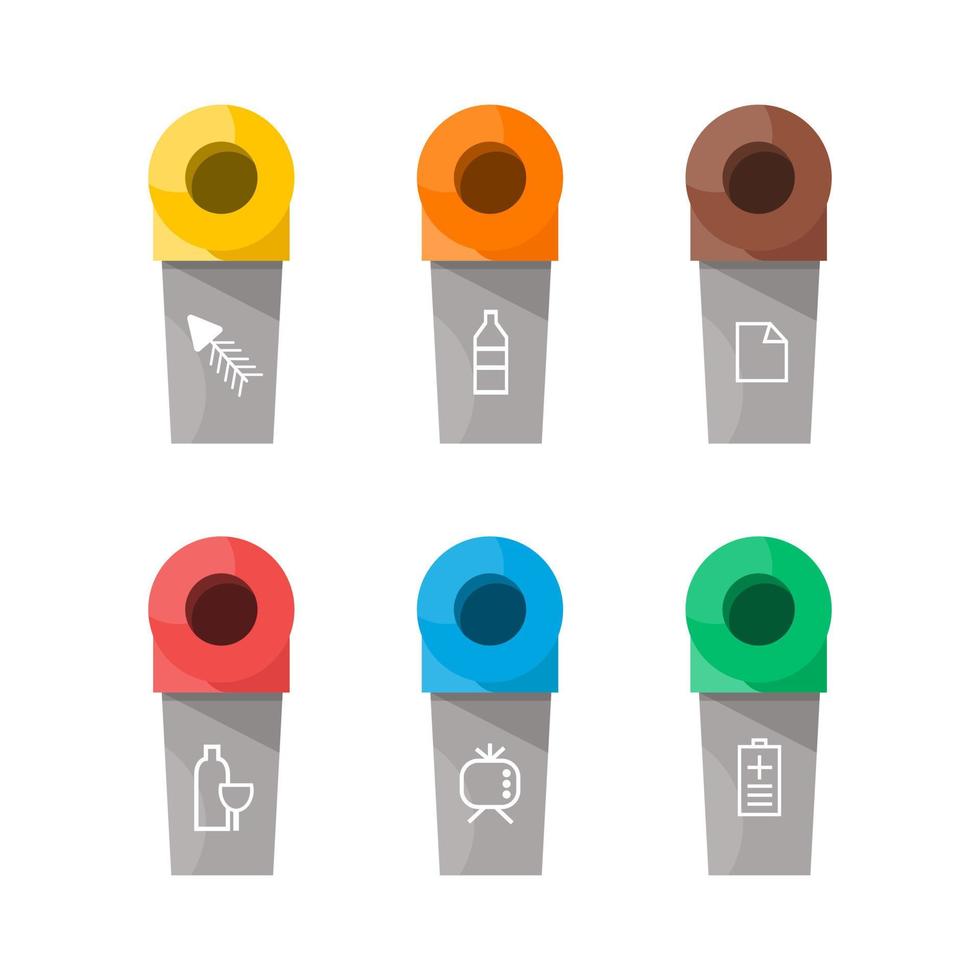 verzameling van kleurrijk scheiding recycle bak icoon. vector illustratie