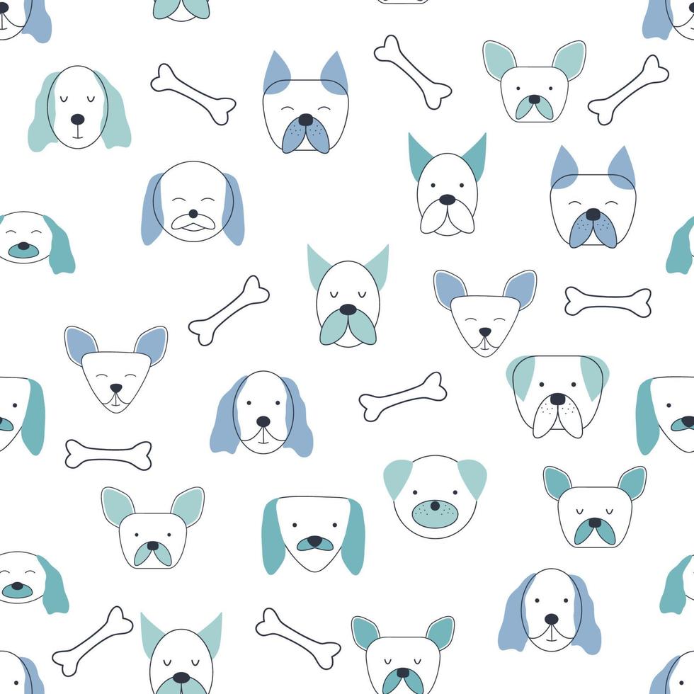 naadloos kinderachtig patroon met hond dier gezichten. creatief kinderkamer achtergrond. perfect voor kinderen ontwerp, kleding stof vector