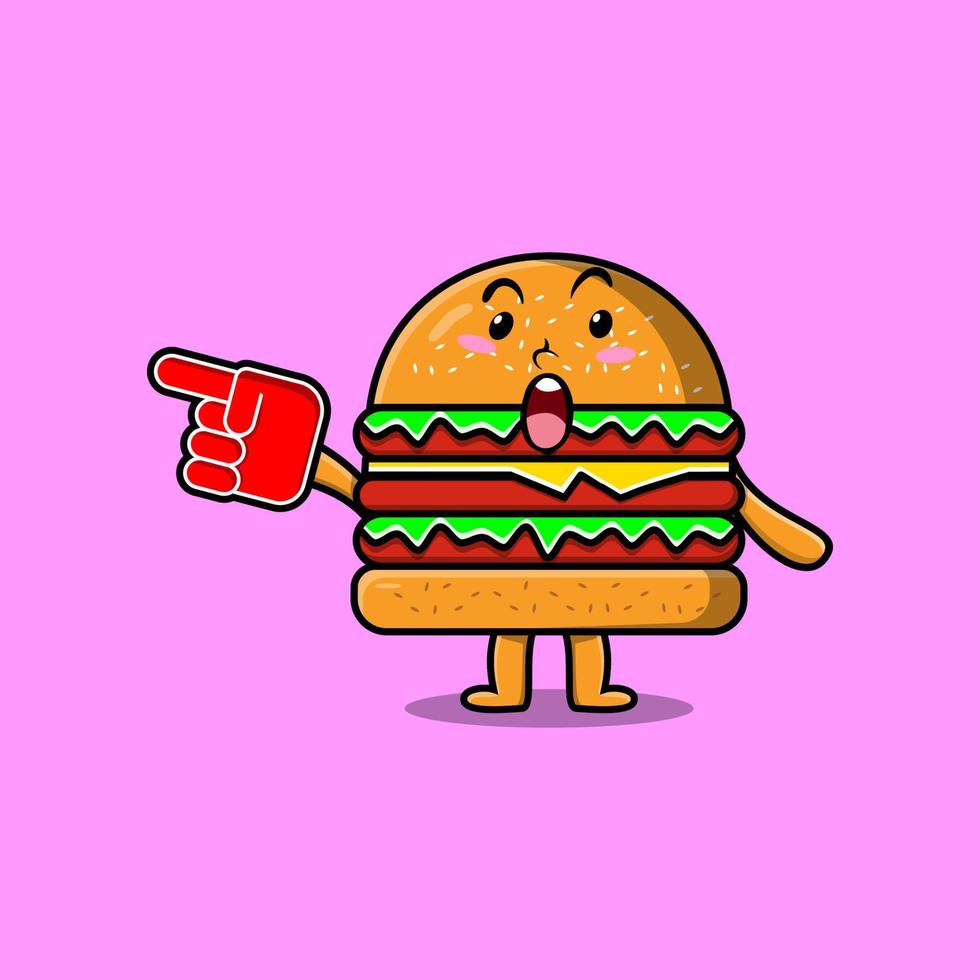 schattig tekenfilm hamburger met schuim vinger handschoen vector