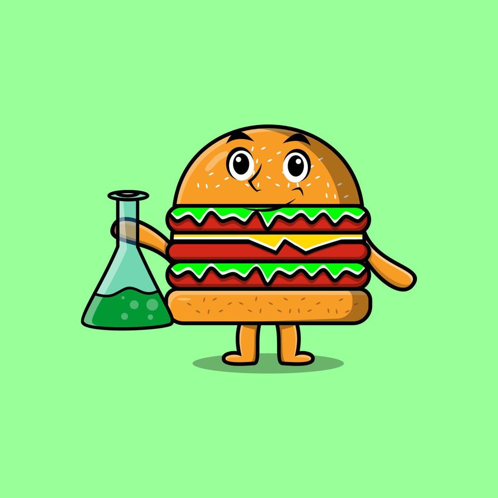 schattig tekenfilm mascotte karakter hamburger net zo wetenschapper vector