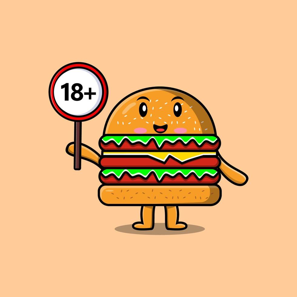 schattig tekenfilm hamburger Holding 18 plus teken bord vector