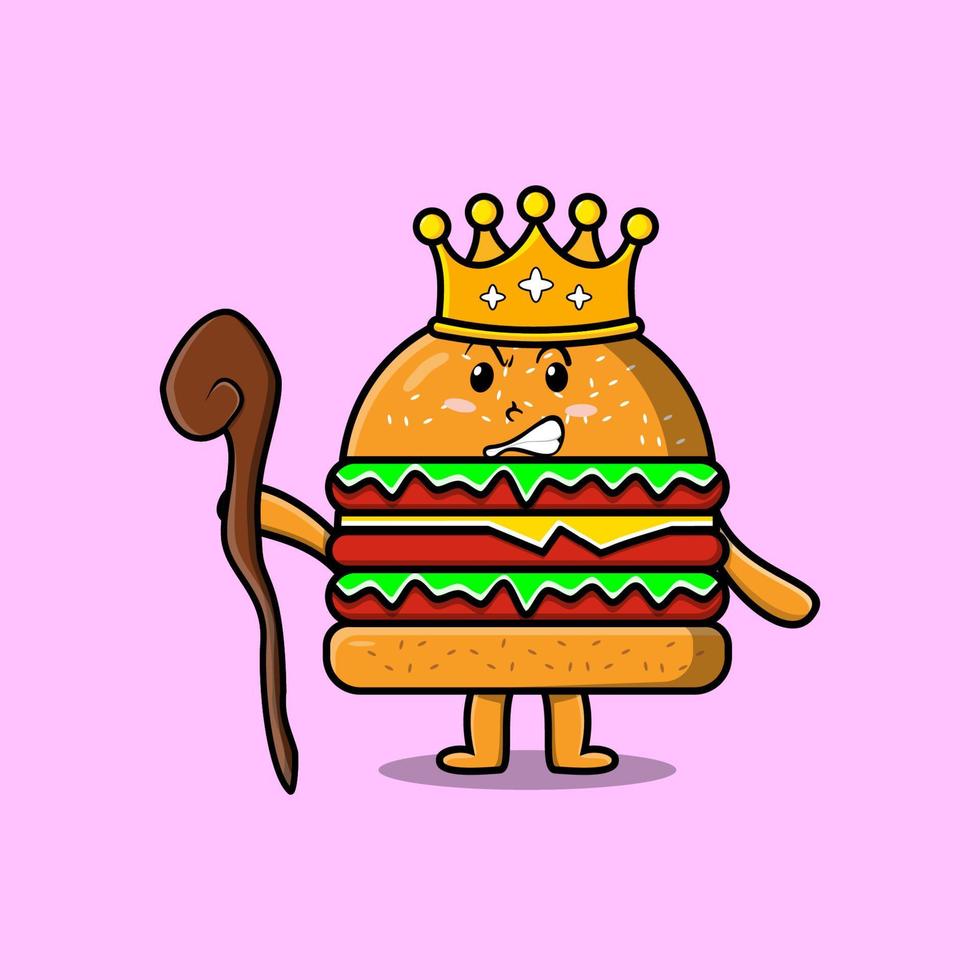 schattig tekenfilm hamburger net zo wijs koning met gouden kroon vector