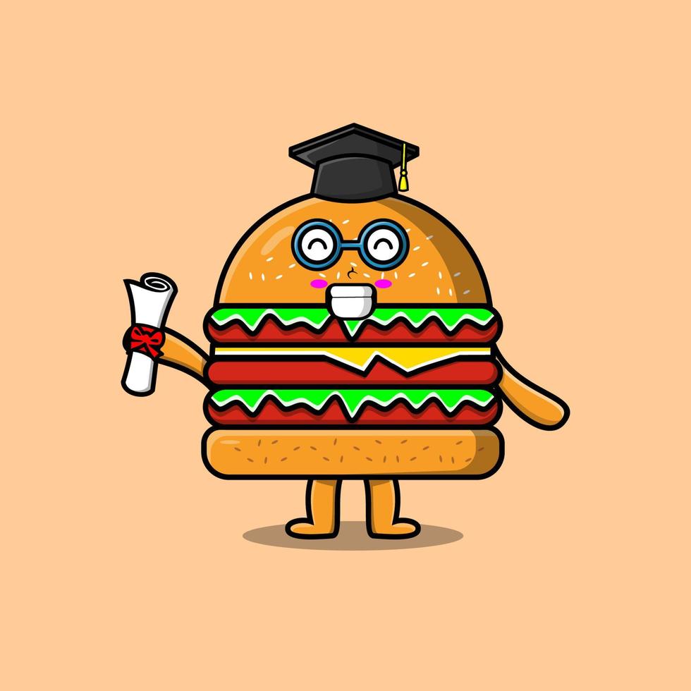 tekenfilm hamburger leerling Aan diploma uitreiking dag met toga vector