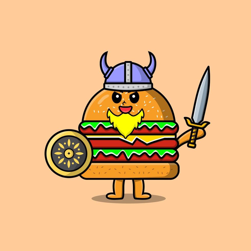 tekenfilm karakter hamburger viking piraat Holding bijl vector