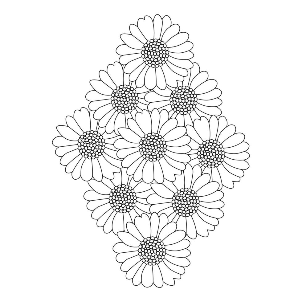 kamille en madeliefje bloem kleur bladzijde ontwerp met gedetailleerd lijn kunst vector grafisch