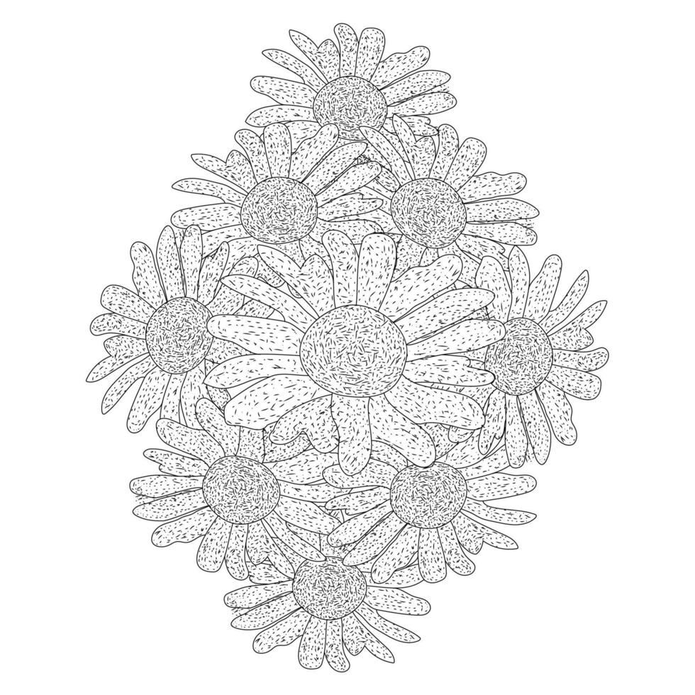 kamille en madeliefje bloem kleur bladzijde ontwerp met gedetailleerd lijn kunst vector grafisch