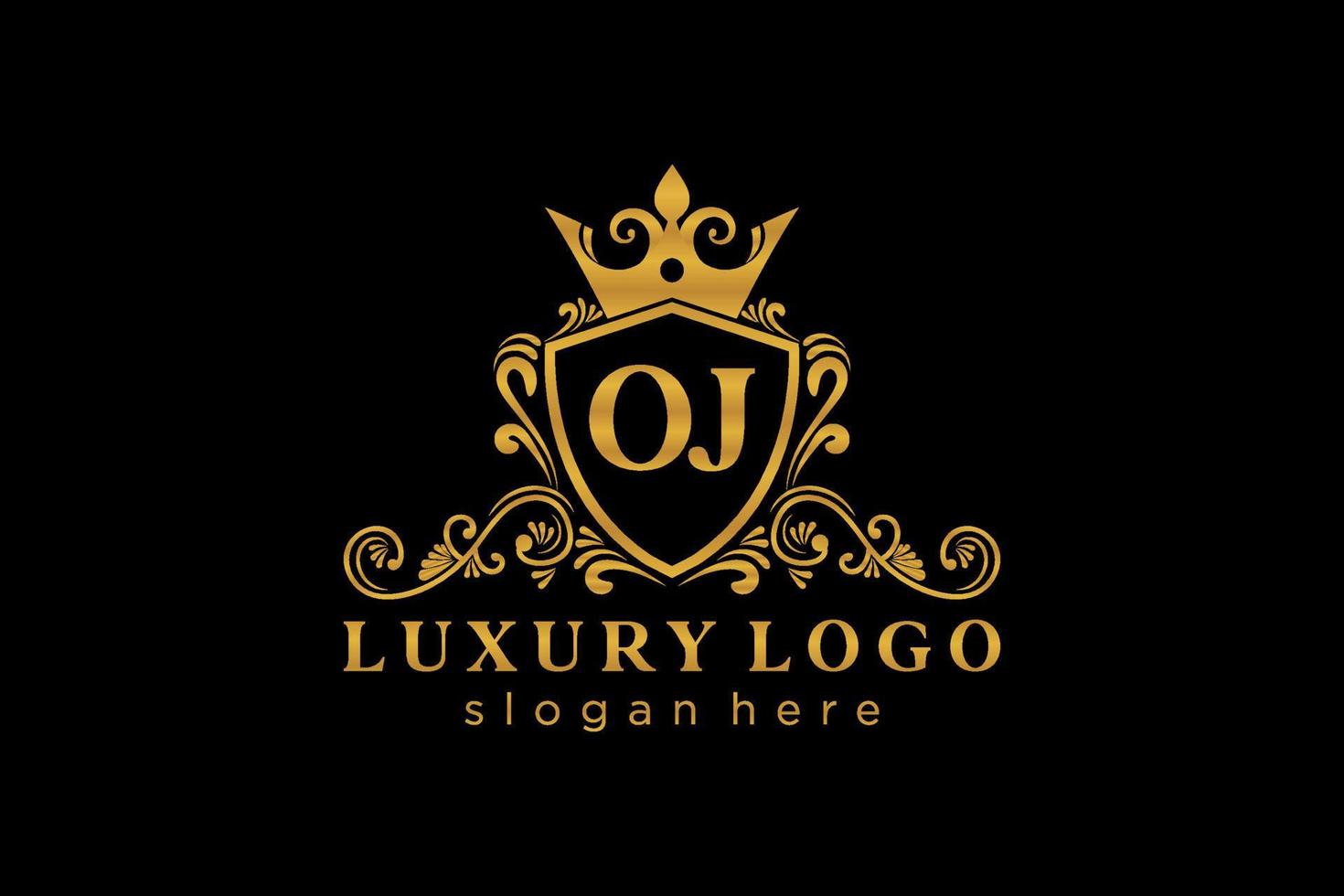 eerste oj brief Koninklijk luxe logo sjabloon in vector kunst voor restaurant, royalty, boetiek, cafe, hotel, heraldisch, sieraden, mode en andere vector illustratie.