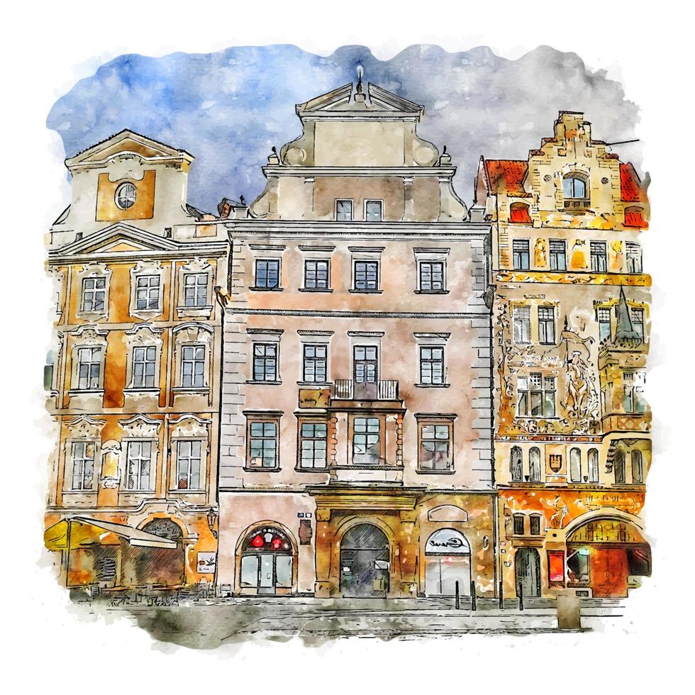 praag tsjechische republiek aquarel schets hand getekende illustratie vector