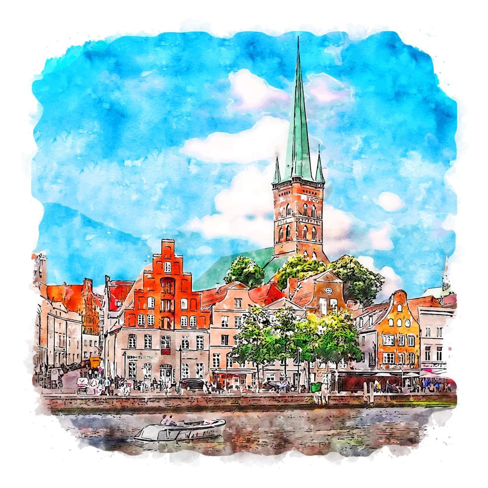 lubeck duitsland aquarel schets hand getekende illustratie vector