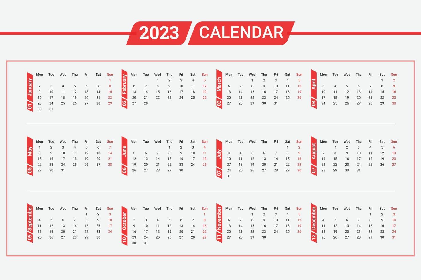 2023 nieuw jaar schoon kalender sjabloon vector