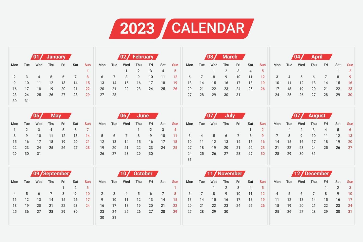 2023 nieuw jaar schoon kalender sjabloon vector