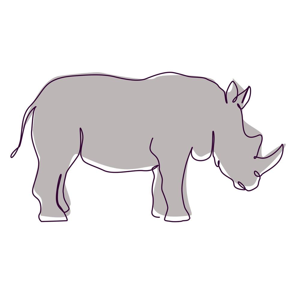 neushoorn single lijn tekening met gemakkelijk vlak grijs kleur. illustratie voor dier en natuur ontwerp conceptuele vector