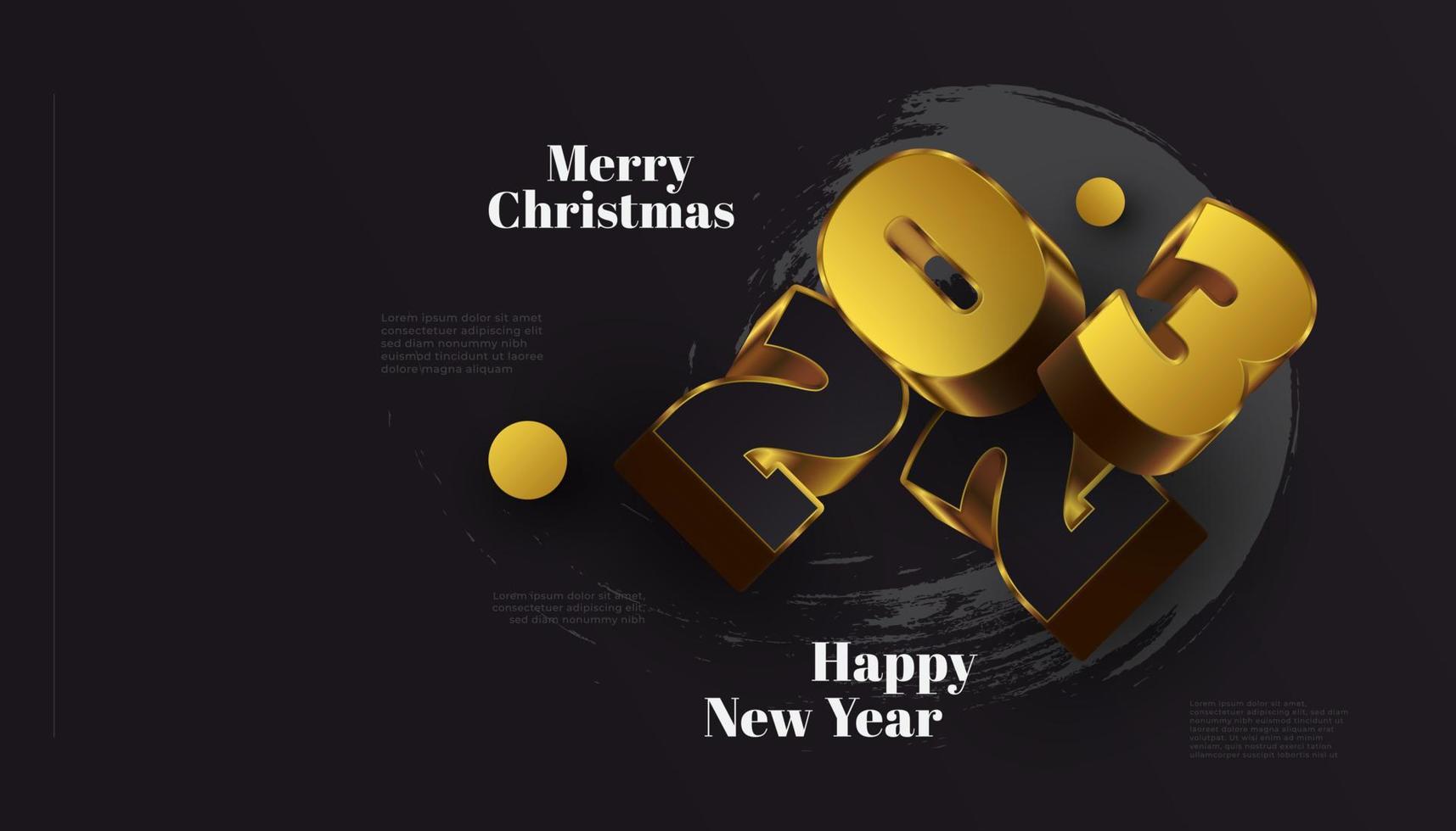 gelukkig nieuw jaar 2023 banier met 3d zwart en goud getallen geïsoleerd Aan zwart achtergrond. 2023 nieuw jaar ontwerp voor banier, poster, of groet kaart vector