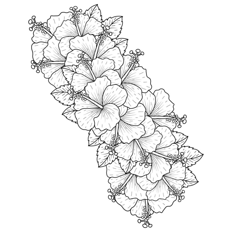 gemeenschappelijk hibiscus bloem schets bloeiende bloemblad of roos kaasjeskruid bloemen kleur bladzijde vector