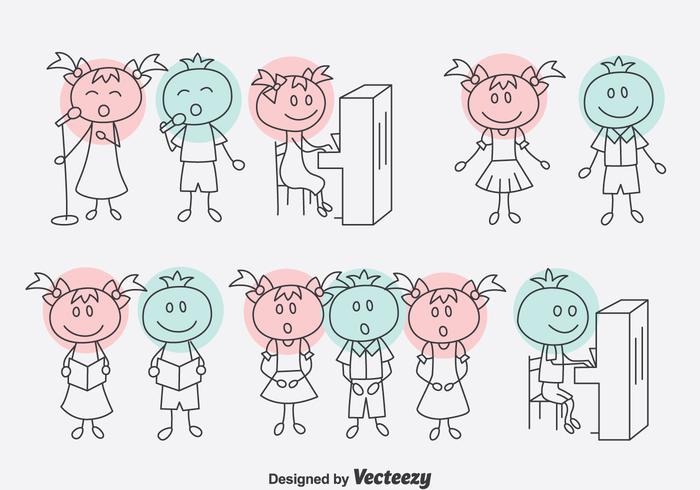 Handgetekende Cartoon Choir Vector Set