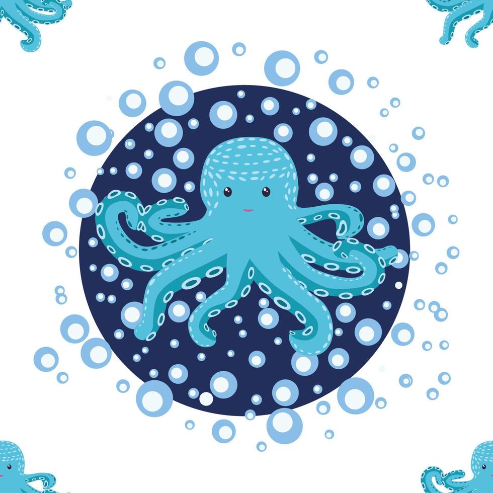 naadloos patroon met schattig Octopus, zeewier en parel. modieus kinderkamer achtergrond vector