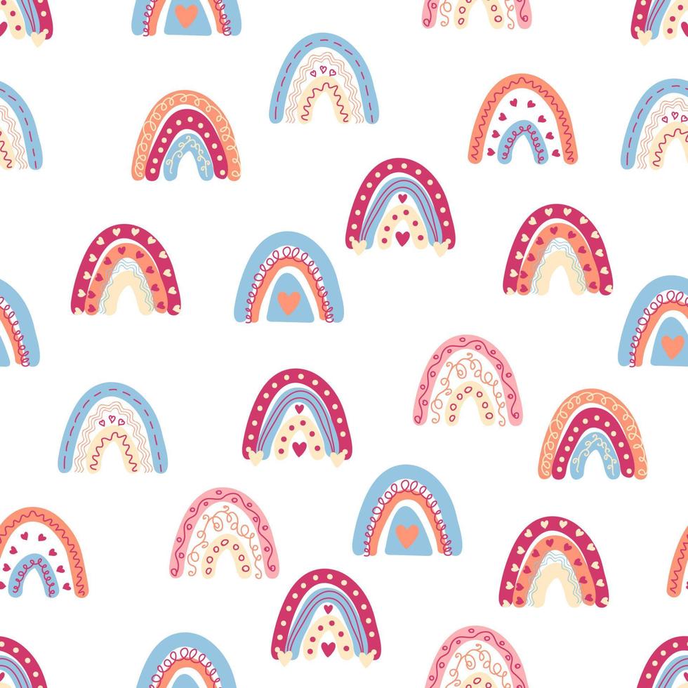 regenboog naadloos patroon in pastel kleuren. Scandinavisch baby hand- getrokken illustratie voor textiel en pasgeboren kleren. vector