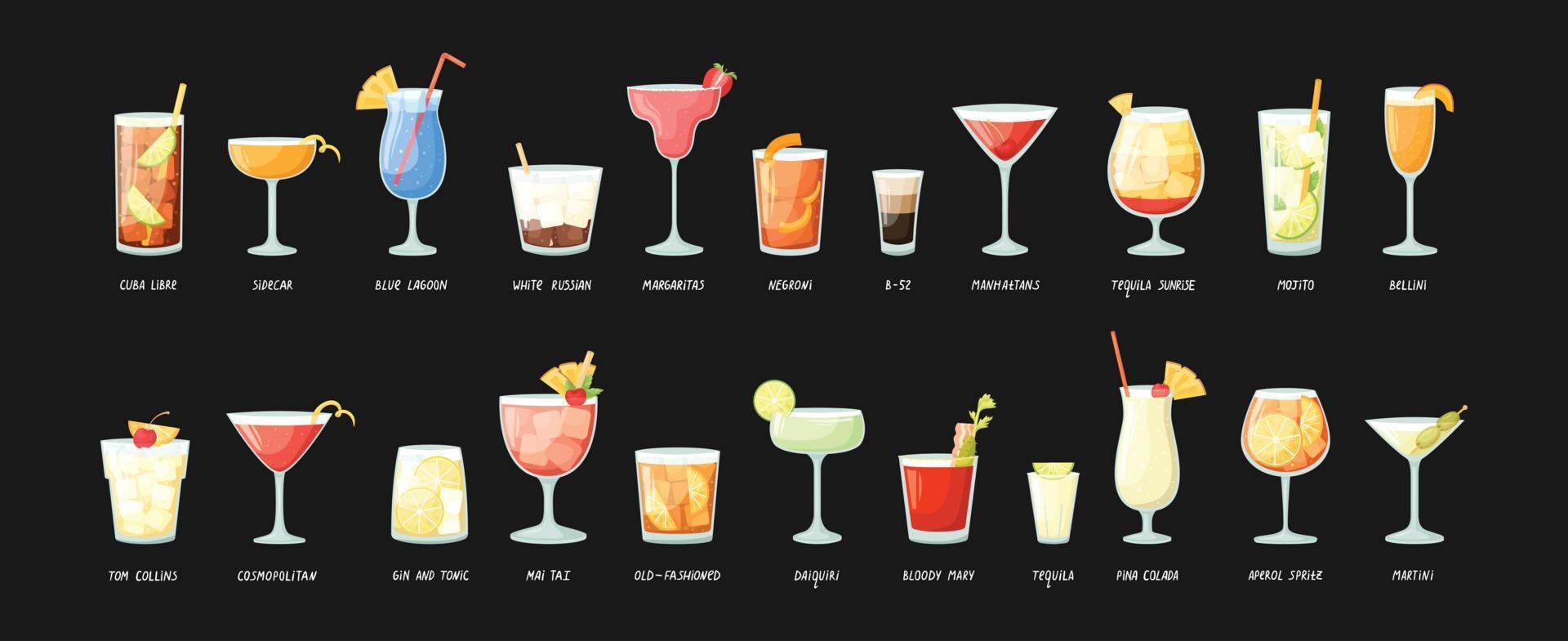 vector reeks van klassiek alcoholisch cocktails. vlak stijl.