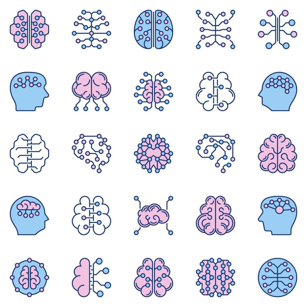 neuronen verbindingen in hersenen vector synaps gekleurde pictogrammen