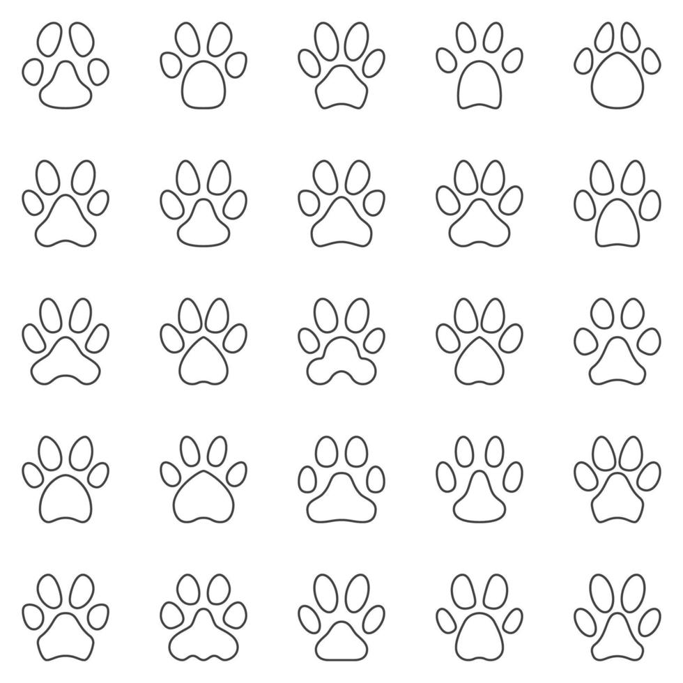 poot afdrukken schets pictogrammen reeks - hond of kat dier voetafdruk tekens vector