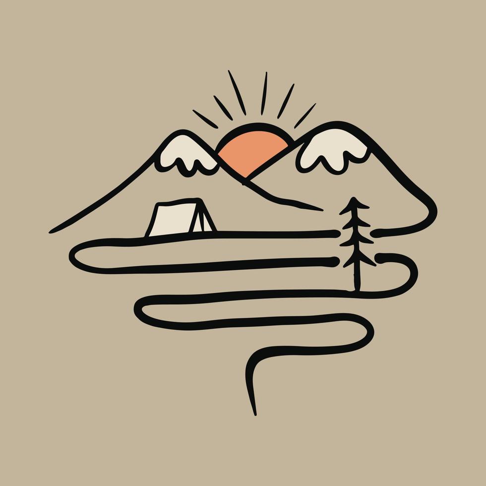 camping mono lijn grafisch illustratie vector kunst t-shirt ontwerp