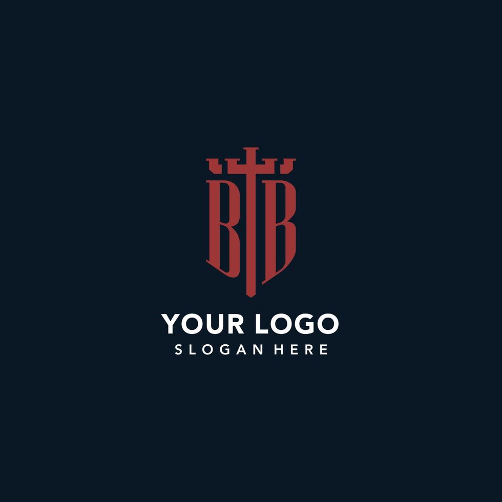 bb eerste monogram logos met zwaard en schild vorm ontwerp vector