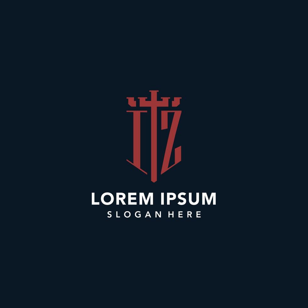 iz eerste monogram logos met zwaard en schild vorm ontwerp vector