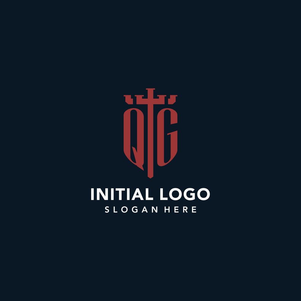 qg eerste monogram logos met zwaard en schild vorm ontwerp vector