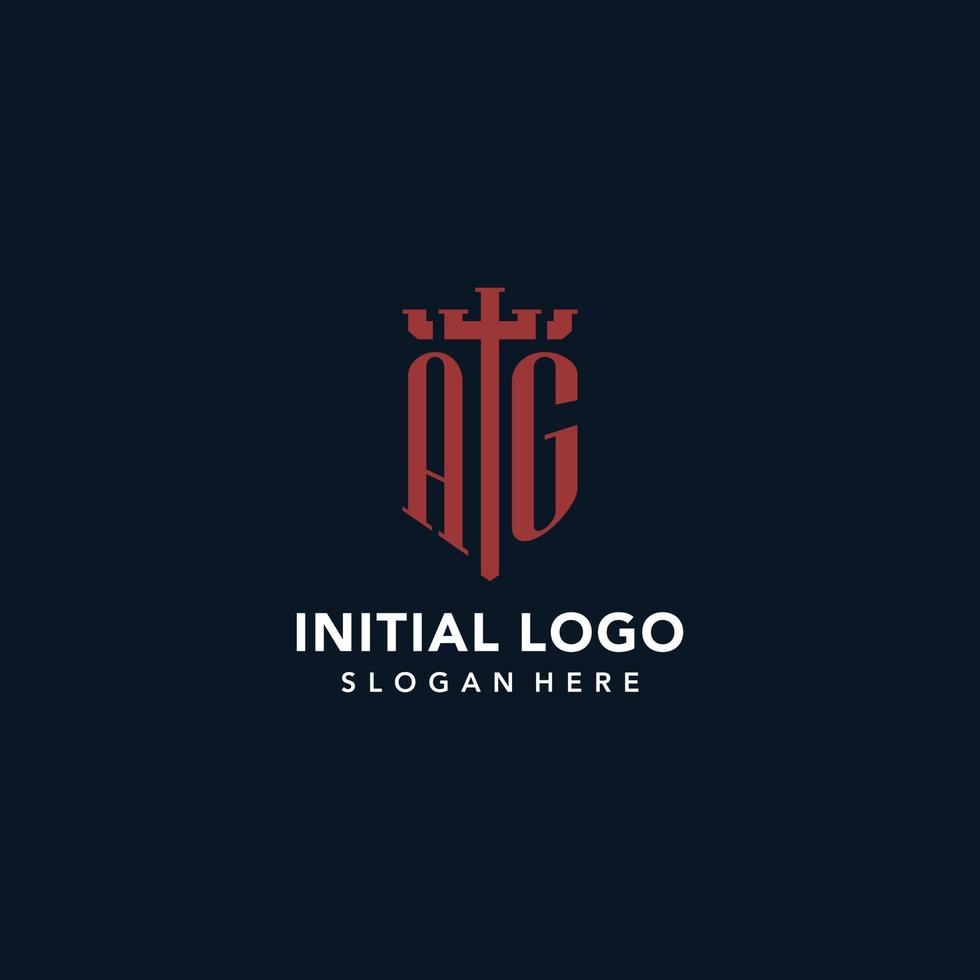 ag eerste monogram logos met zwaard en schild vorm ontwerp vector