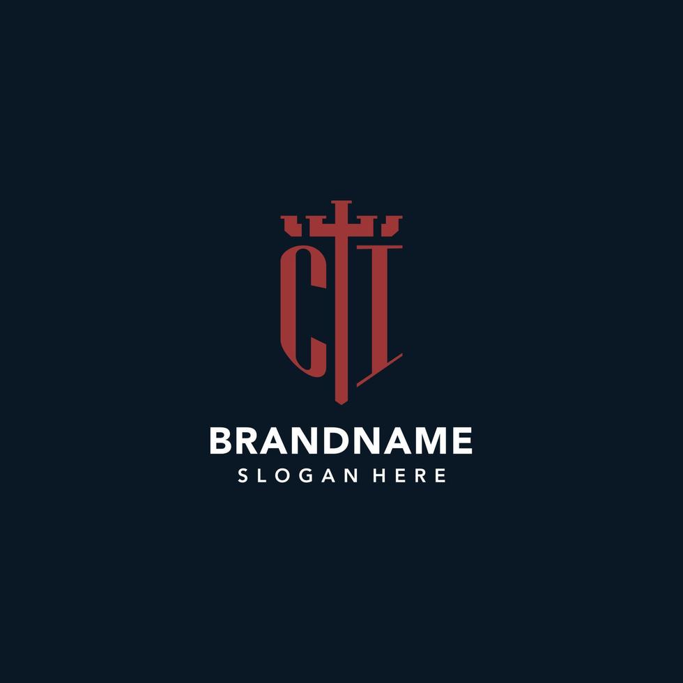 ci eerste monogram logos met zwaard en schild vorm ontwerp vector