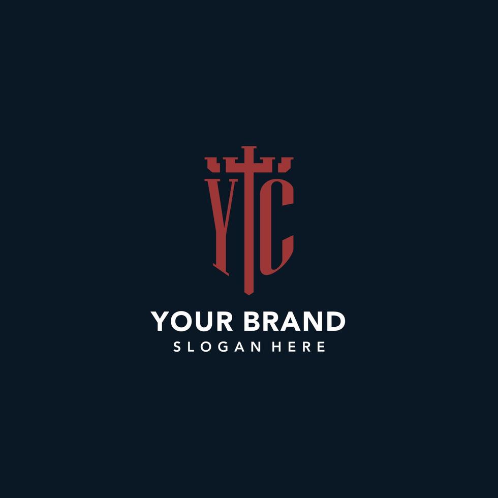 yc eerste monogram logos met zwaard en schild vorm ontwerp vector