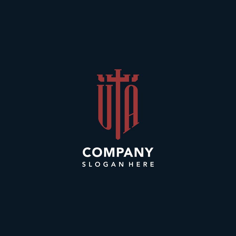 ua eerste monogram logos met zwaard en schild vorm ontwerp vector