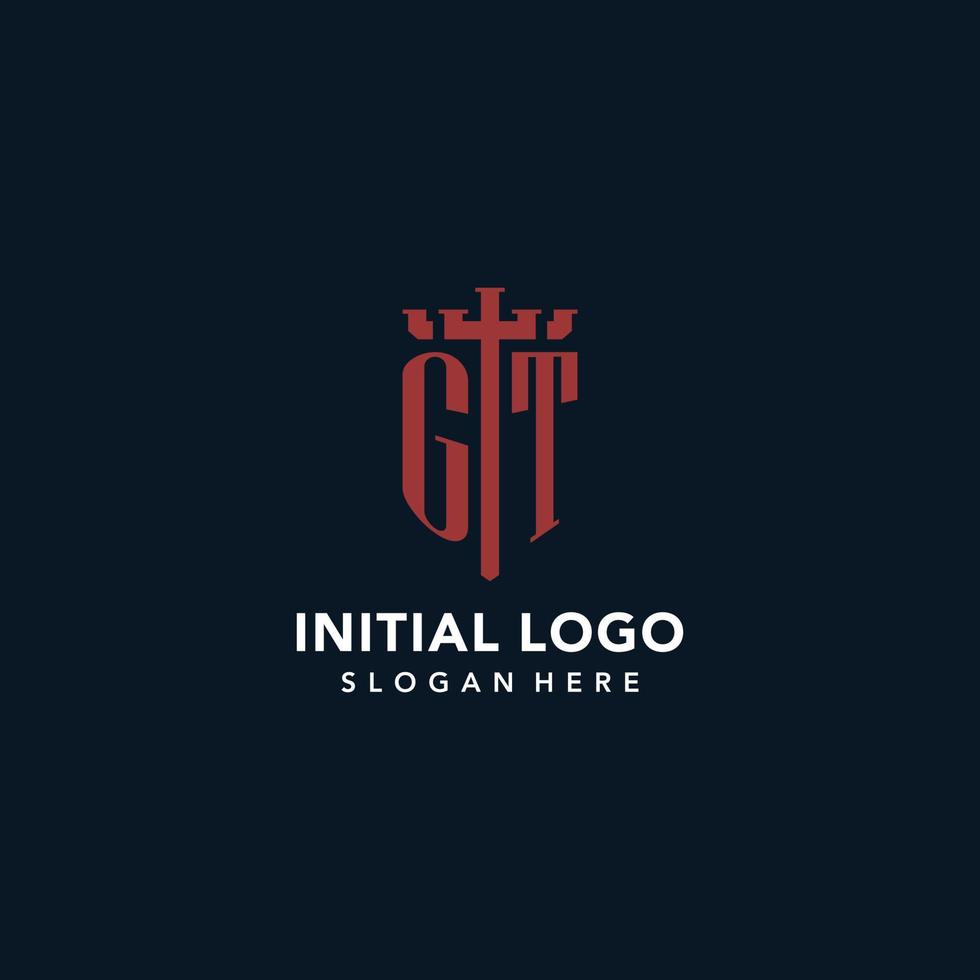 gt eerste monogram logos met zwaard en schild vorm ontwerp vector