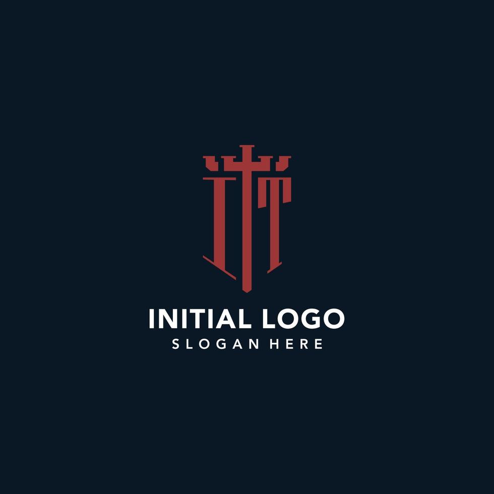 het eerste monogram logos met zwaard en schild vorm ontwerp vector