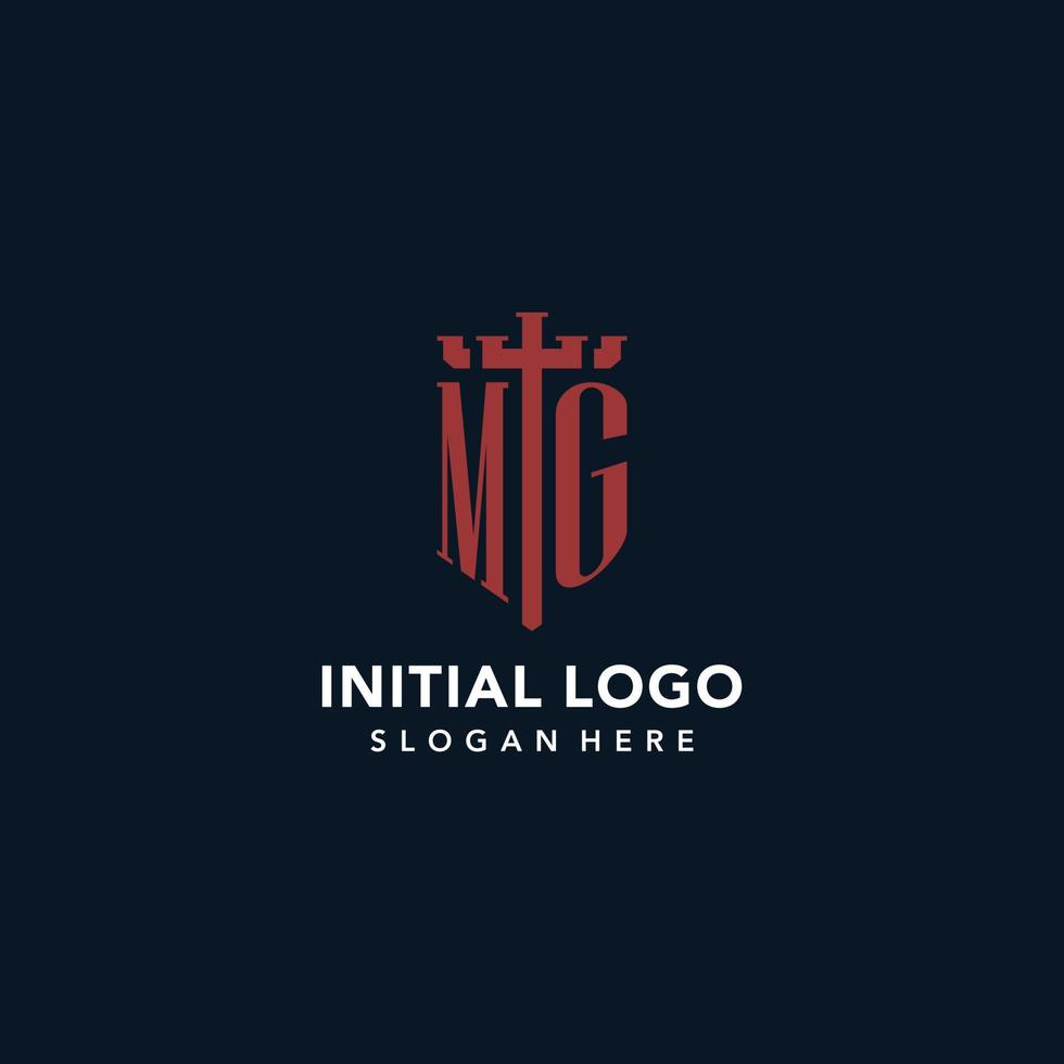 mg eerste monogram logos met zwaard en schild vorm ontwerp vector