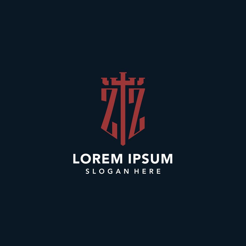 zz eerste monogram logos met zwaard en schild vorm ontwerp vector