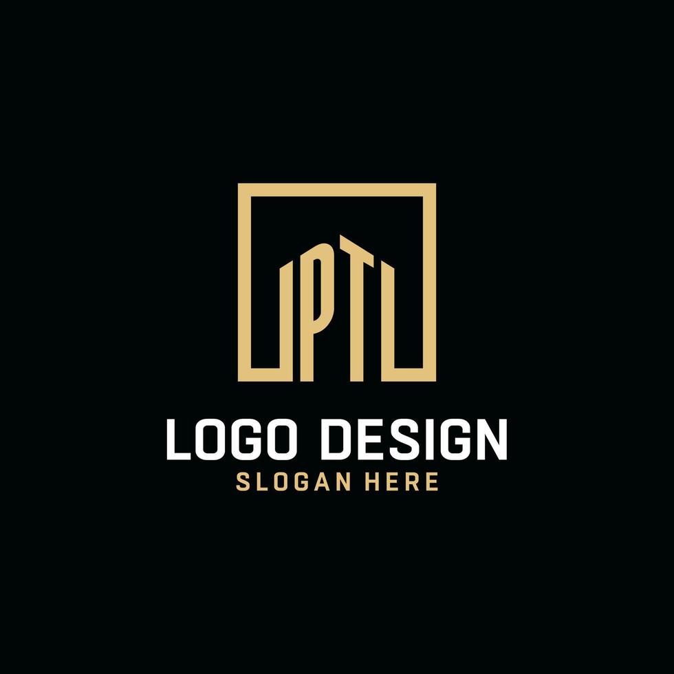 pt eerste monogram logo ontwerp met plein vorm ontwerp ideeën vector